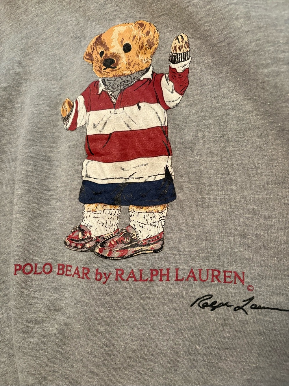 Vintage 90s Polo Ralph Lauren Rugby Polo Bear Heather Grey Hoodie — Size M - Picture 10 of 10